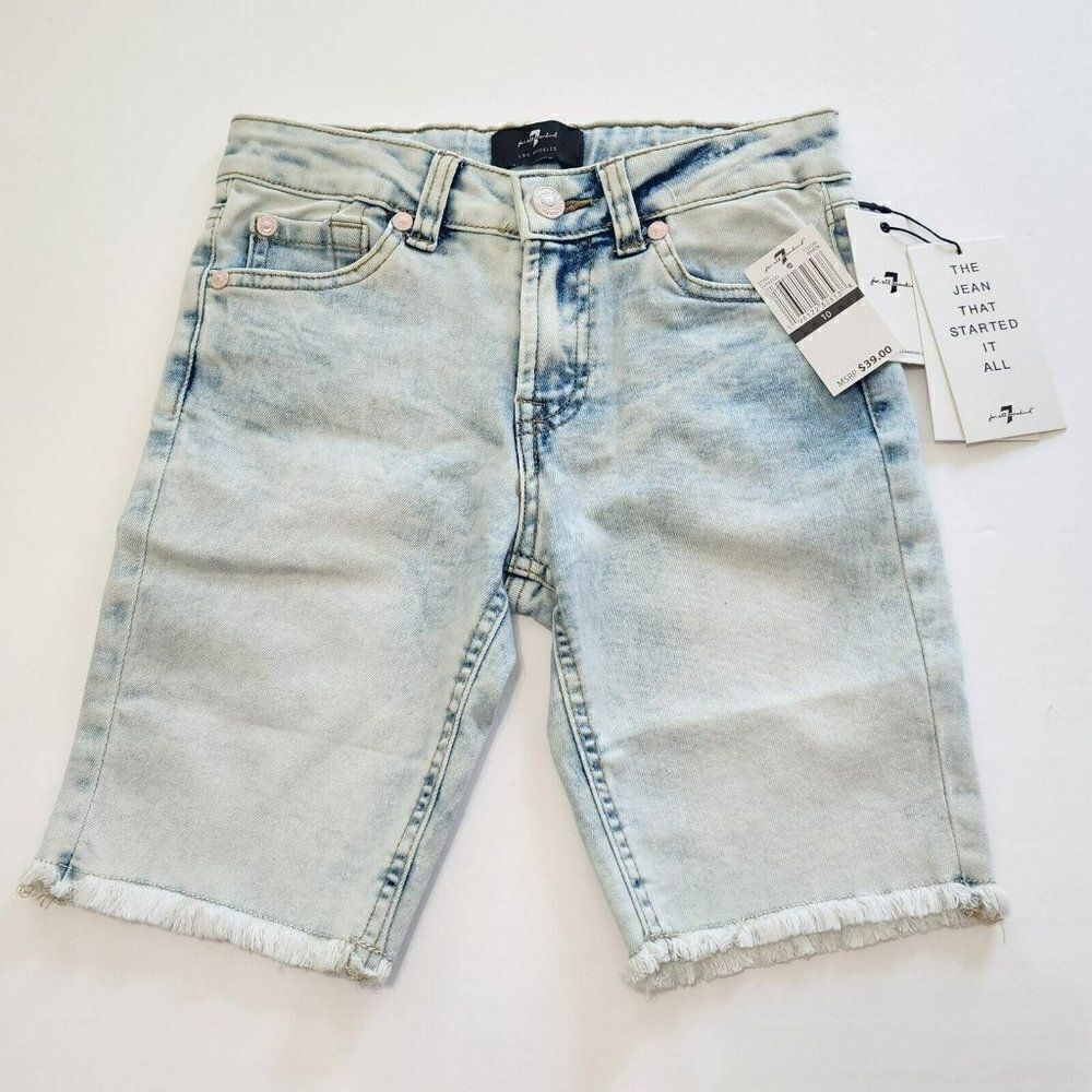 7 FOR ALL‎ MANKIND​ Girl’s - Size 10 - Bermuda Denim Frayed Shorts Darin